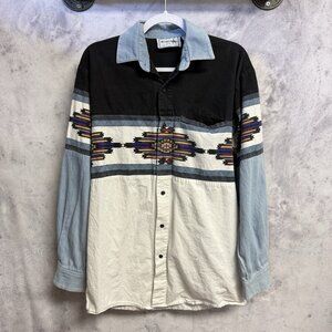 Vintage Chaparral Ridge Aztec Western Button Up Shirt Medium 22x31 Long Sleeve